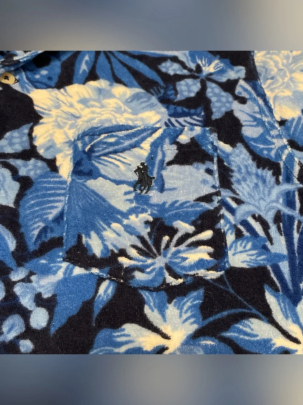 POLO RALPH LAUREN FLORAL HAWAIIAN TERRY SHORT SLEEVE BUTTON UP SHIRT (MEDIUM)